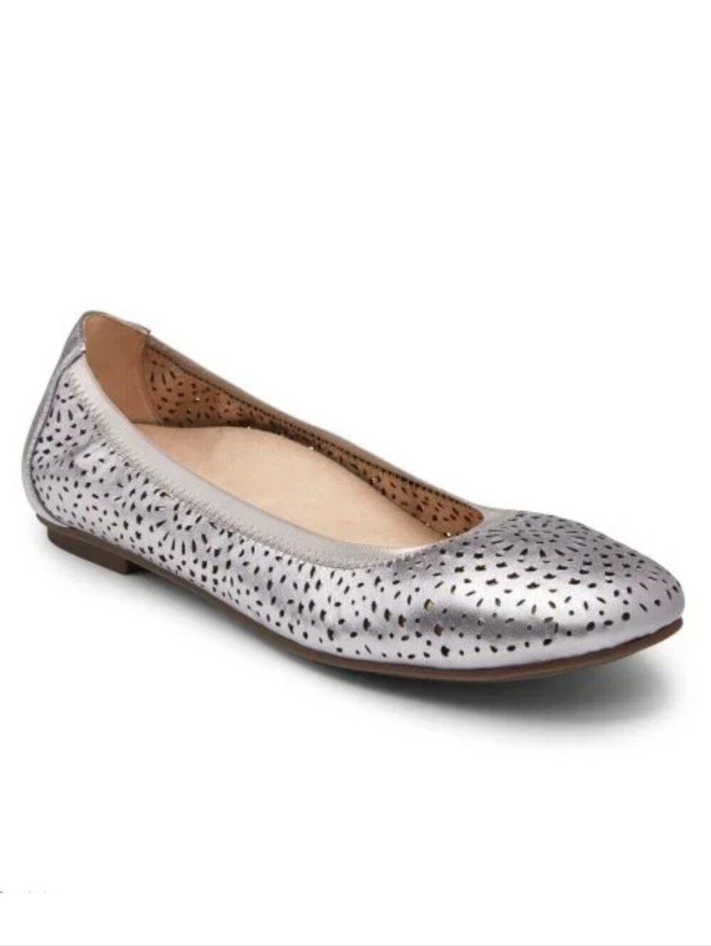 Vionic Robyn Flat Leather Pewter Silver Perforated Women's 9.5